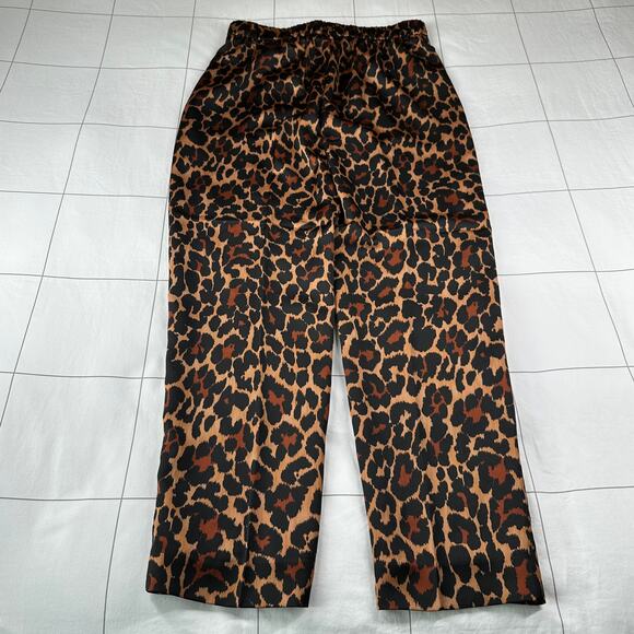 J. Crew Pants Womens 4 Brown Leopard High Rise Wide Leg Pull On Stretch Animal - Picture 3 of 9